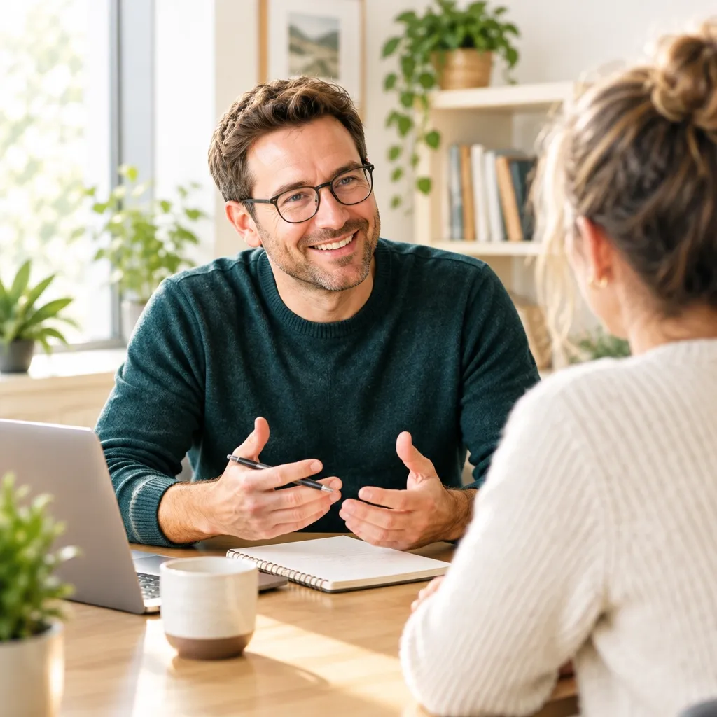 A consultant talking through ideas with a small business owner